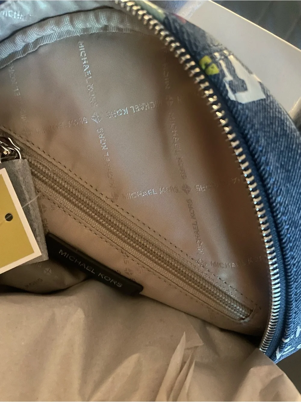 Michael Kors Kids Denim-Style Backpack with Leopard and Graphic Accents